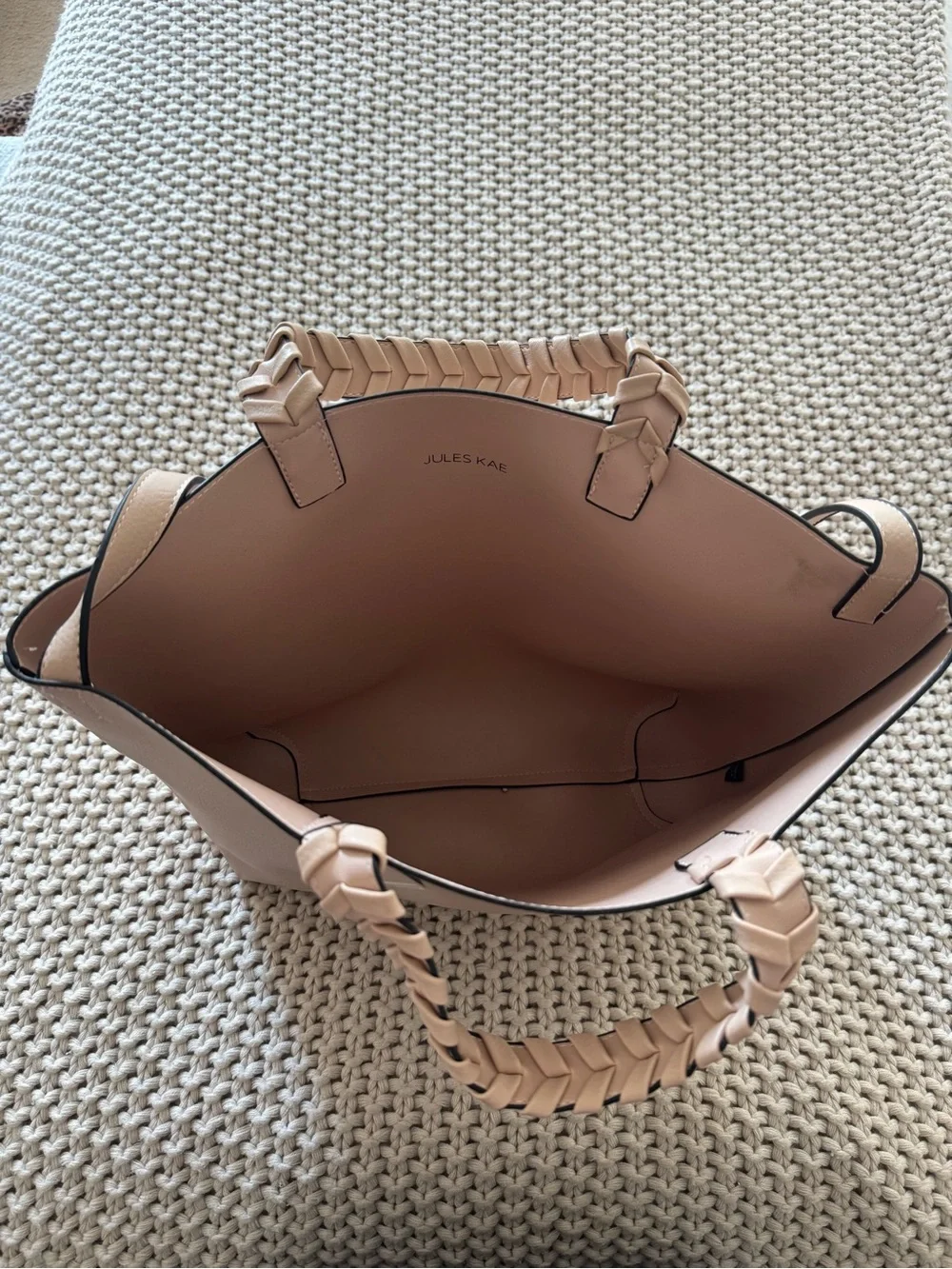 NWT Women's Beige Leather Tote with Braided Handles